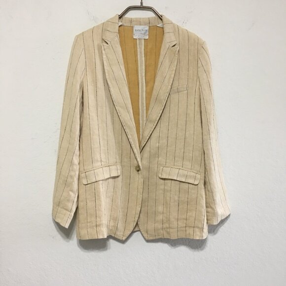 Forte Forte NWT Womens 2 Sand Yellow Pinstripe Linen Cotton Blend Blazer Jacket - Picture 4 of 16